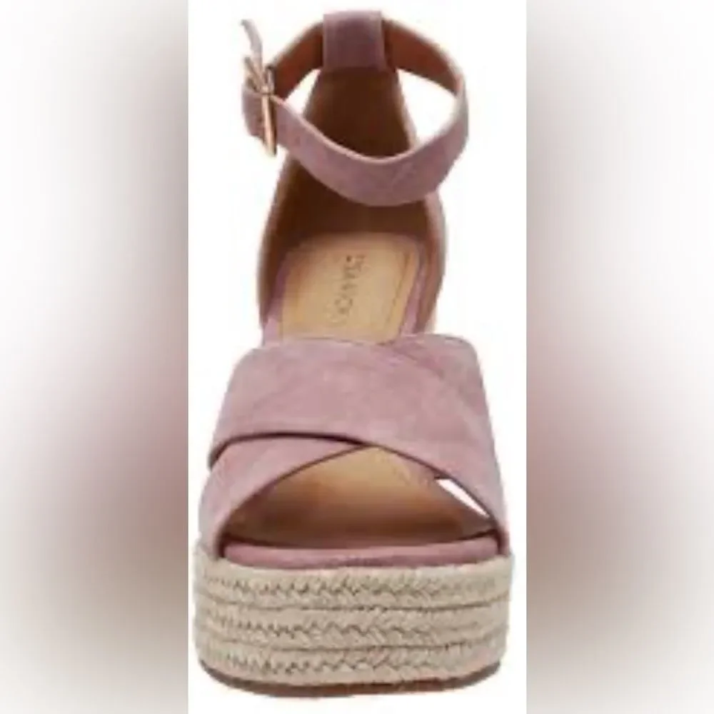 NIB Lisa Vicky Gemi V Dusty Pink Kid Suede 4” Wedge Espadrille Heel Sandal 8.5